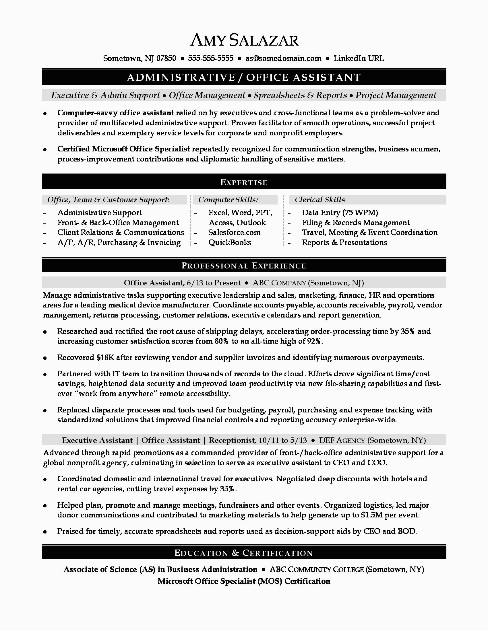 Sample Of Resume for Office Staff Position Fice assistant Sample Resume