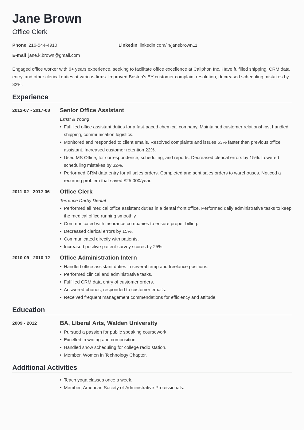 Sample Of Resume for Office Staff Position Fice Clerk Resume Samples & Writing Guide with Tips