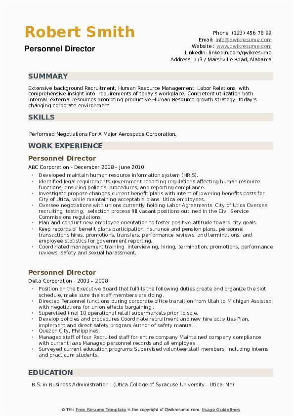 Sample Of Resume for Office Staff Position Personnel Director Resume Samples