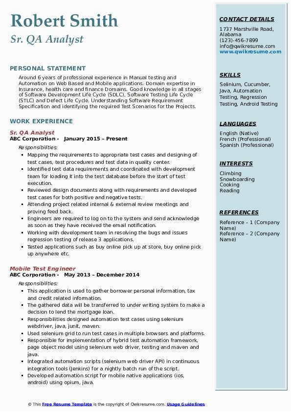 Sample Qa Resume with Financial Experience Qa Analyst Resume Samples