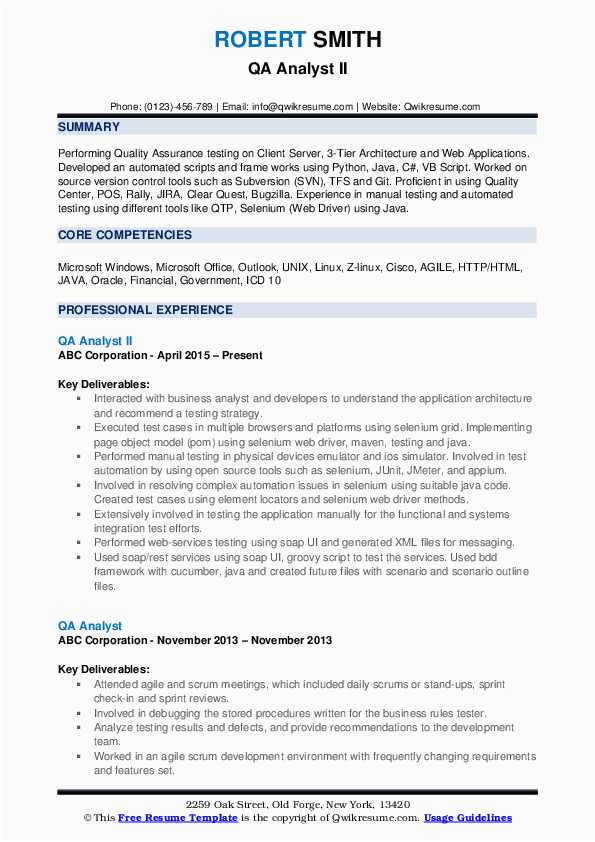 Sample Qa Resume with Financial Experience Qa Analyst Resume Samples