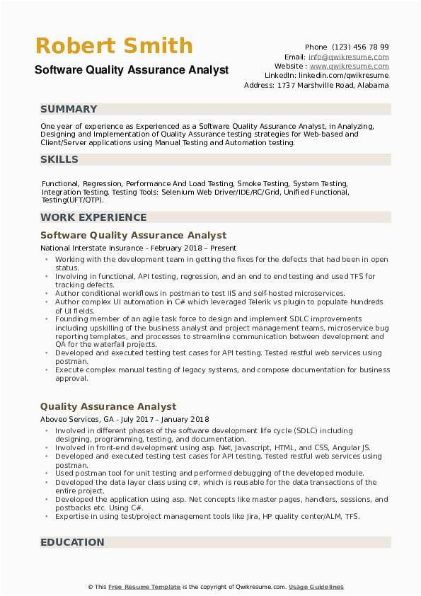 Sample Qa Resume with Insurance Experience software Quality assurance Analyst Resume Samples