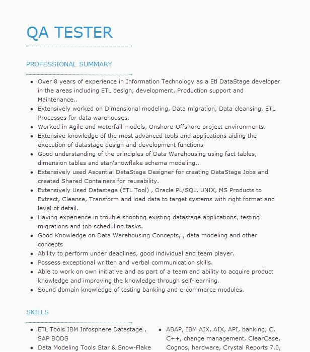 Sample Qa Tester Resume for Banking Sr Qa Qtp Tester Resume Example National City Bank Stafford Virginia