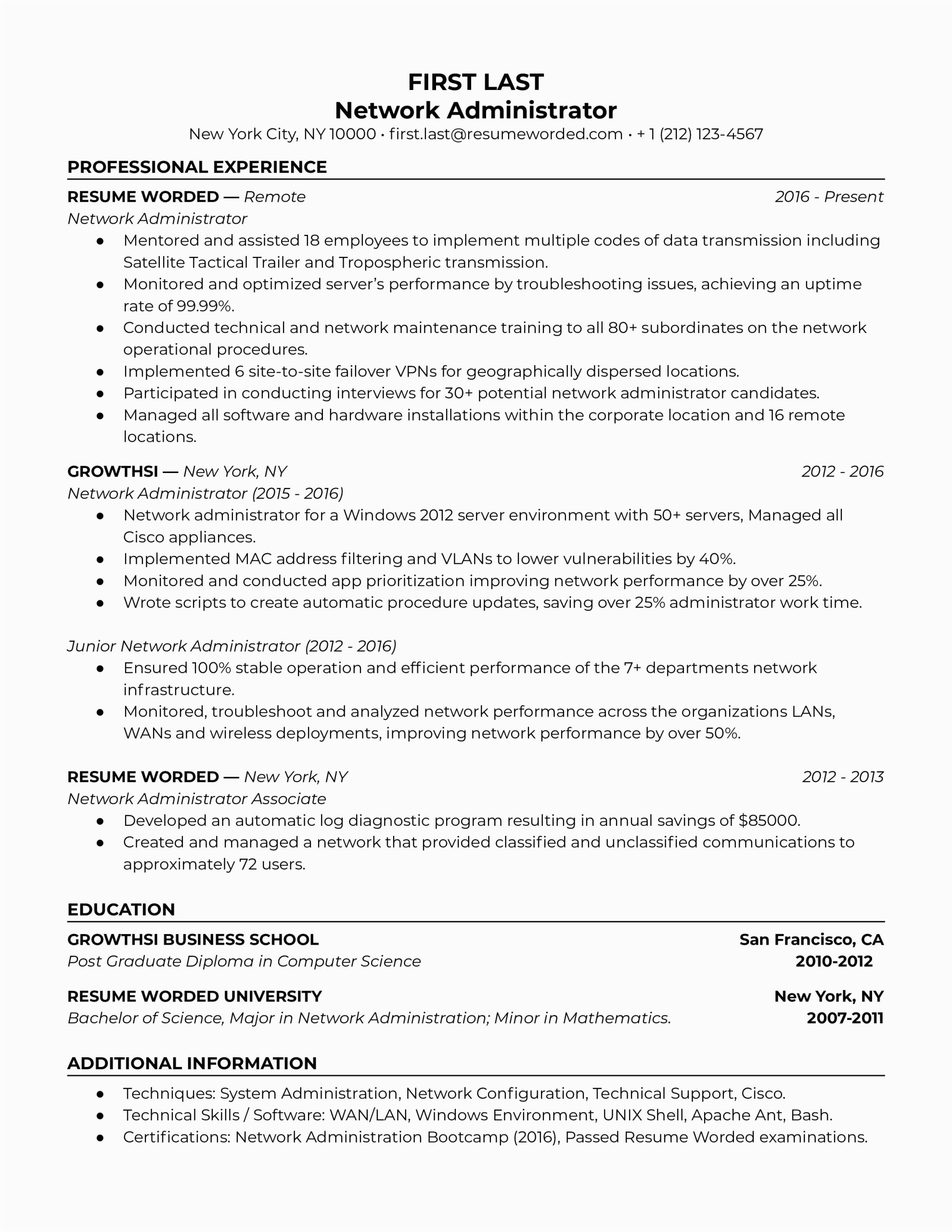 Sample Resume for A Network Administrator 4 Network Administrator Resume Examples for 2021