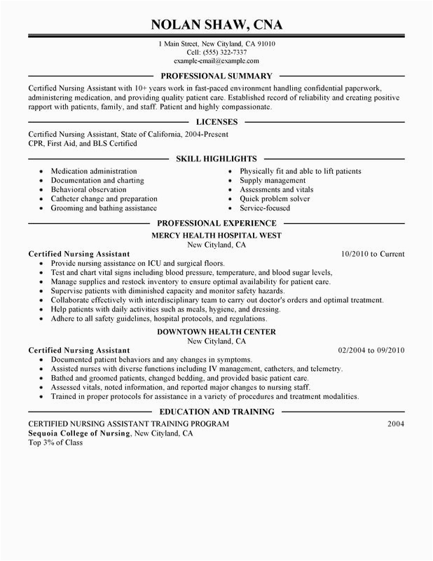 Sample Resume for A Nursing assistant Job Resume Sample for Nursing assistant