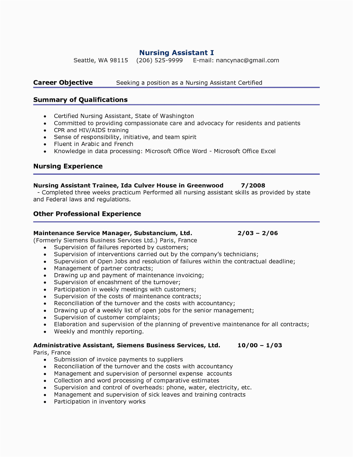 Sample Resume for A Nursing assistant Job Resume Sample for Nursing assistant
