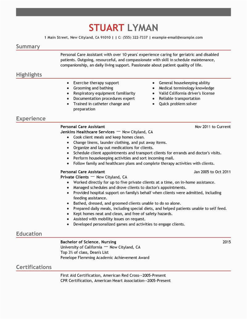 Sample Resume for Aged Care Worker Position Best Personal Care assistant Resume Example From