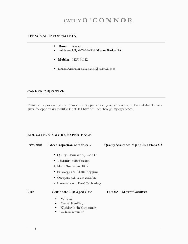 Sample Resume for Aged Care Worker with No Experience Australia Resume 2015 Aged Care