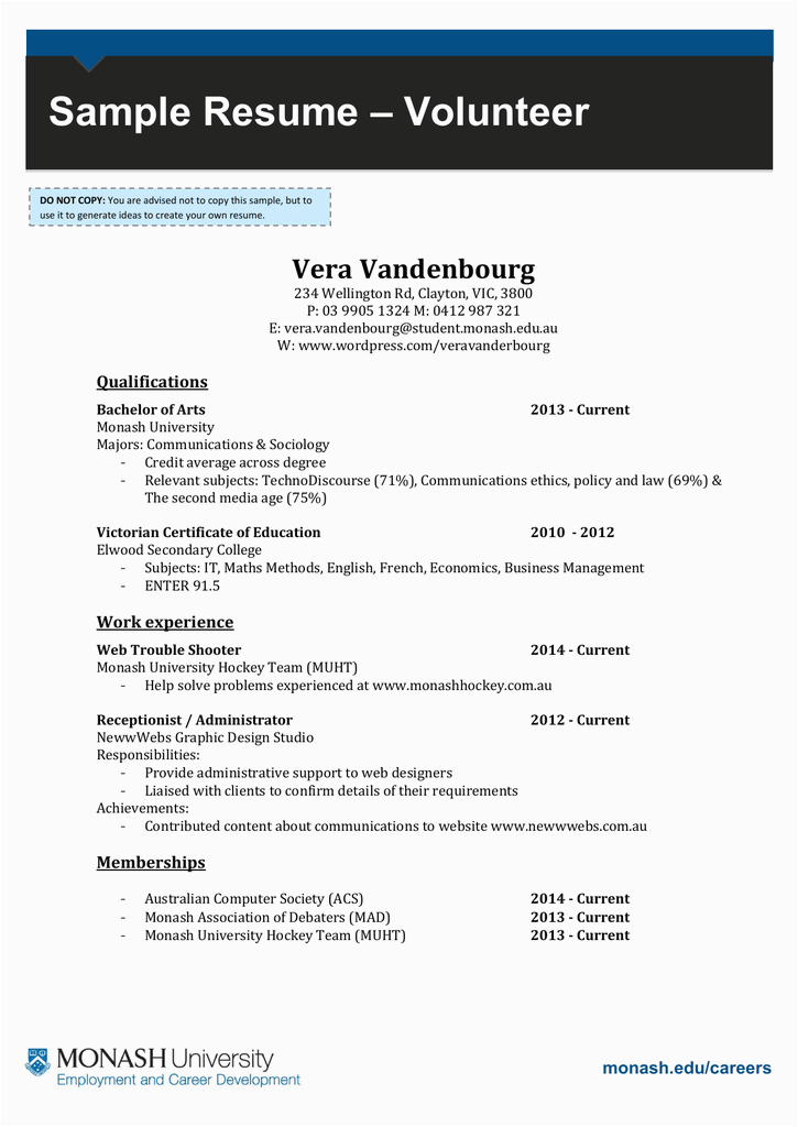 Sample Resume for Aged Care Worker with No Experience Australia Volunteer Sample Resume Vera Vandenbourg