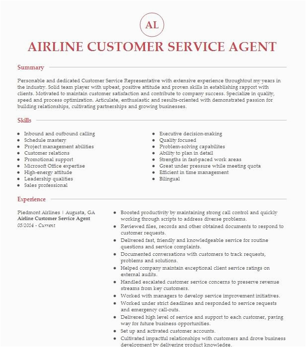 Sample Resume for Airline Customer Service Representative Airline Customer Service Agent Resume Example