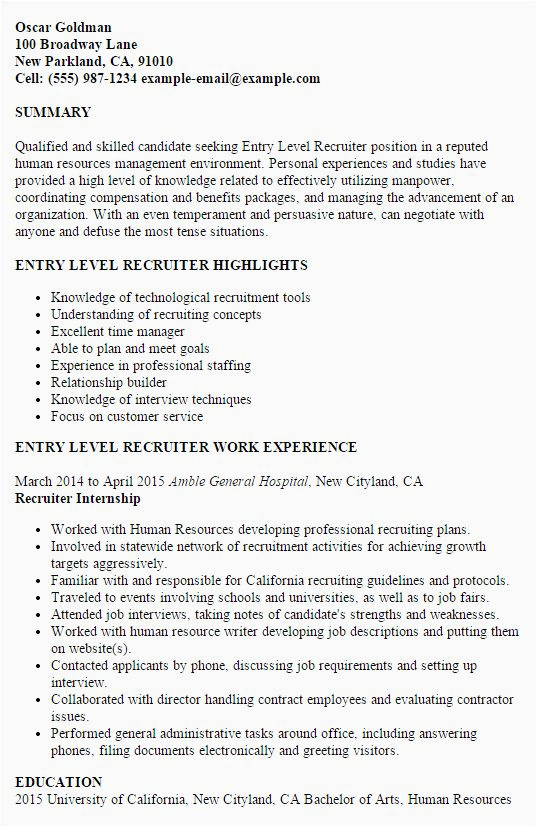 Sample Resume for An Entry Level Human Resource Position √ 20 Entry Level Human Services Resume In 2020