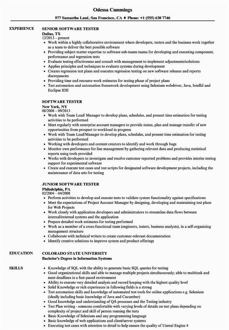 Sample Resume for An Entry Level Qa software Tester √ 20 Entry Level Qa Tester Resume In 2020