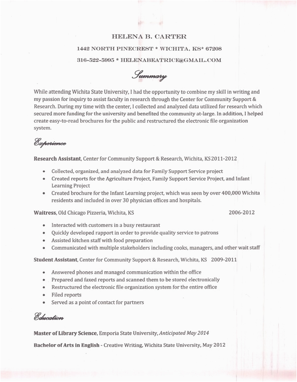Sample Resume for Ba In It ashlea Campbell Writing English Ba Resume