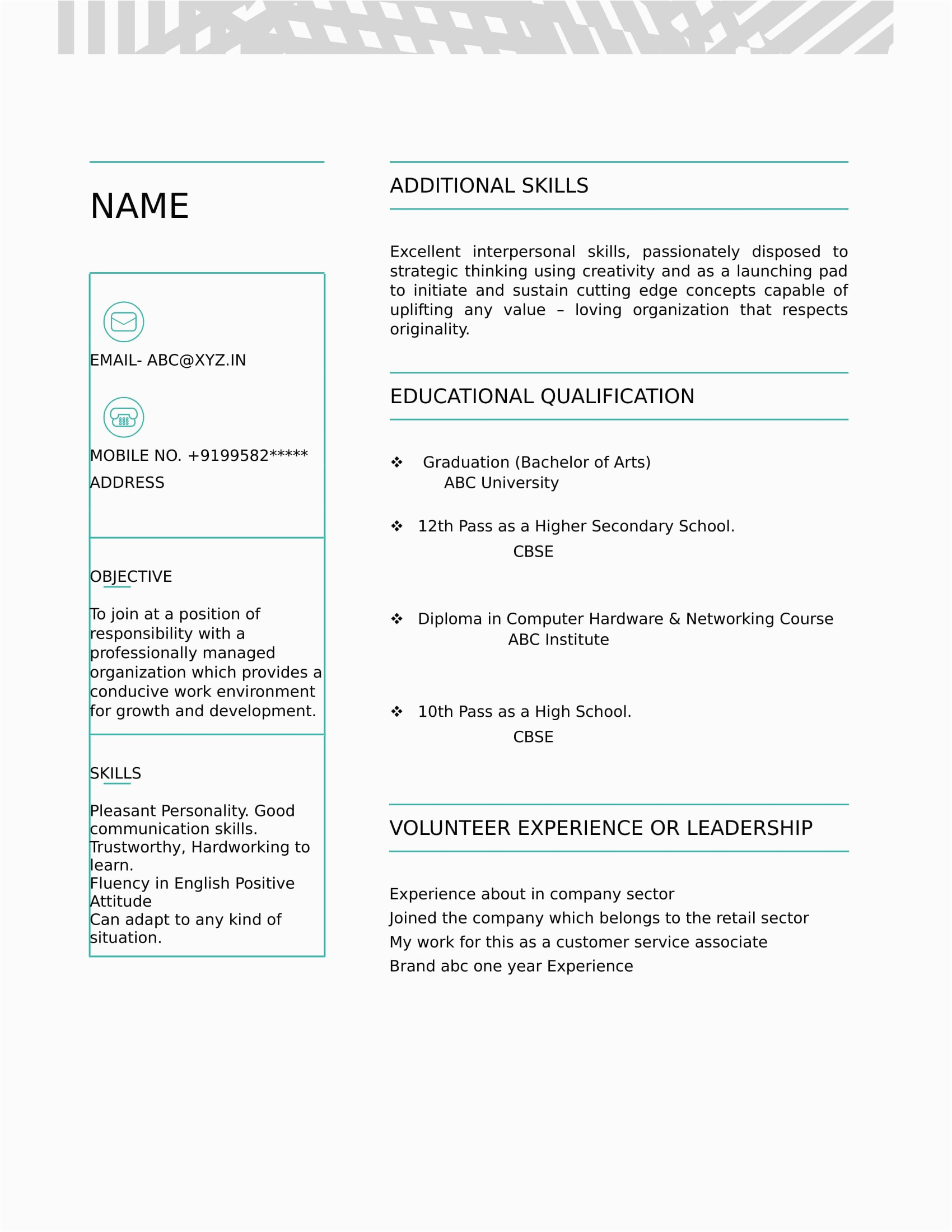 Sample Resume for Ba In It Resume Templates for Ba Freshers Download Free