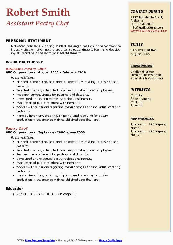 Sample Resume for Baking and Pastry Pastry Cook Resume Samples