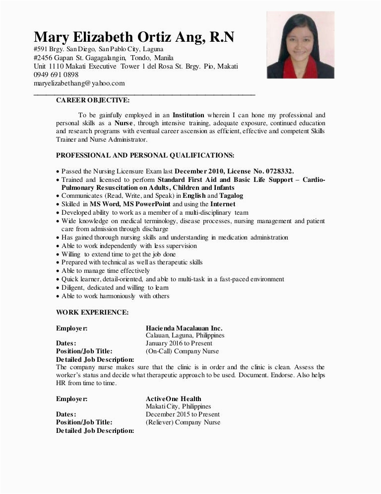 Sample Resume for Company Nurse without Experience Nurse