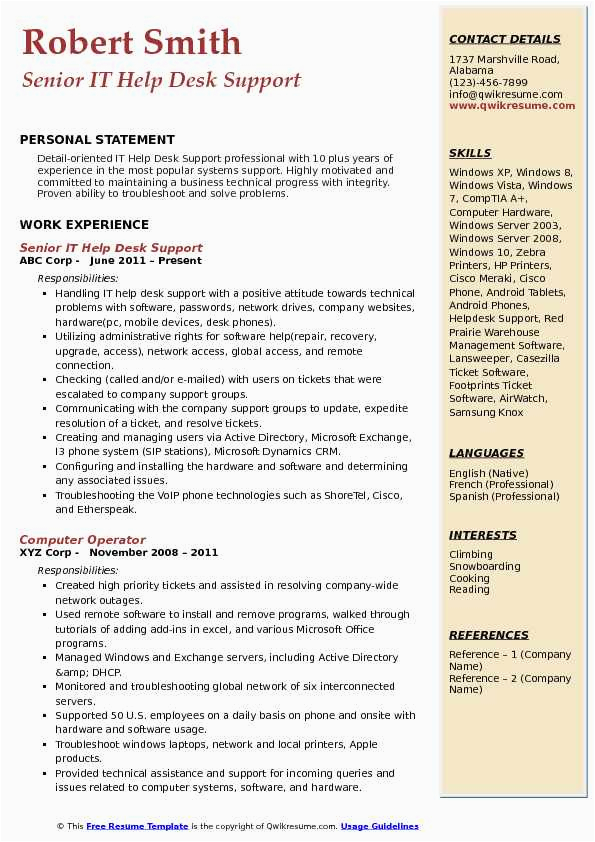 Sample Resume for Entry Level It Help Desk It Help Desk Support Resume