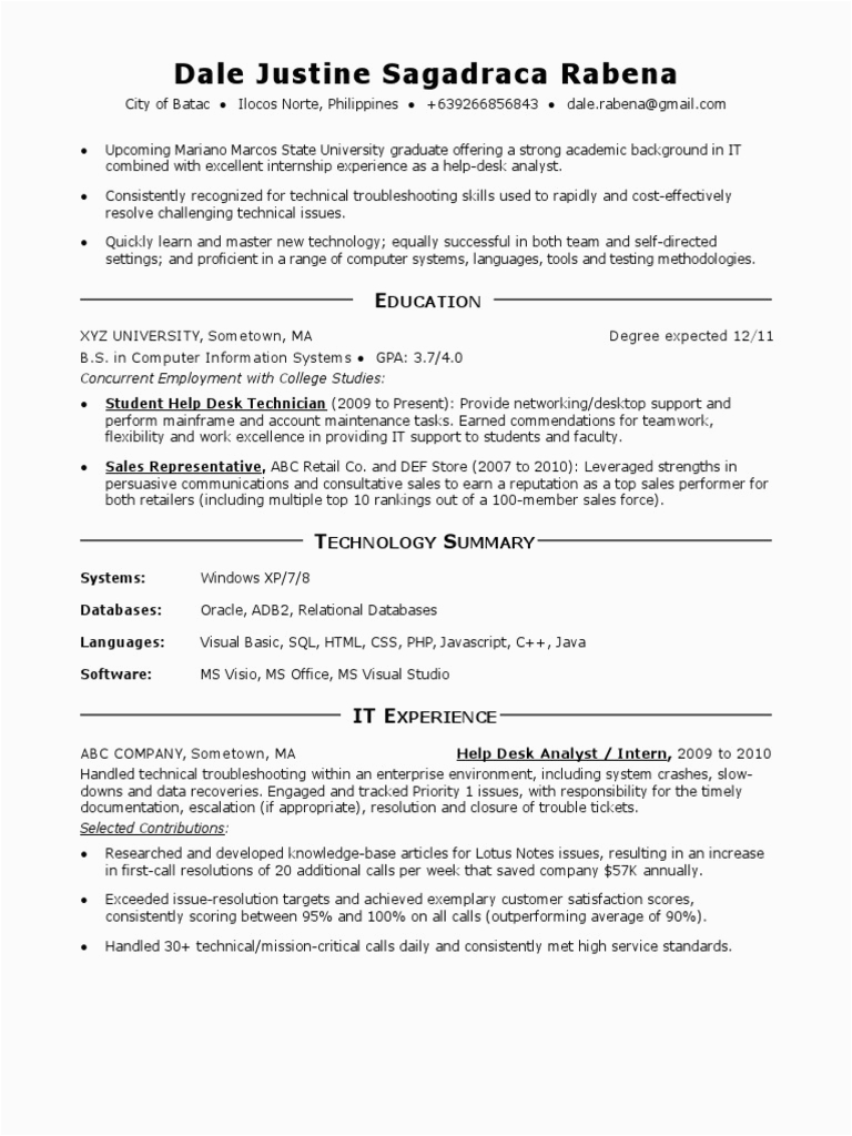 Sample Resume for Entry Level It Help Desk Sample Resume Entry Level It Help Desk