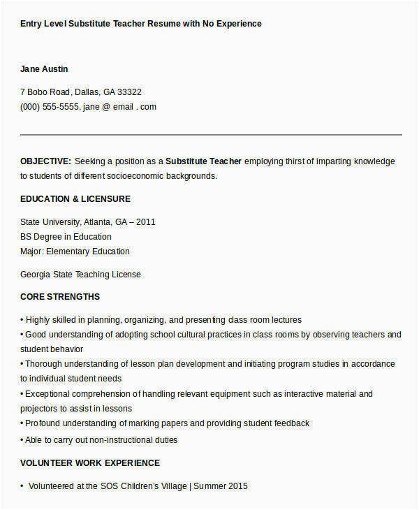 Sample Resume for Entry Level Job with No Experience Teacher Resume Sample 37 Free Word Pdf Documents Download