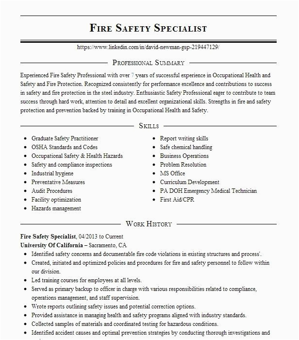 Sample Resume for Fire and Safety Officer Fresher Fire Safety Ficer Resume Example Arff Dept at Cvg