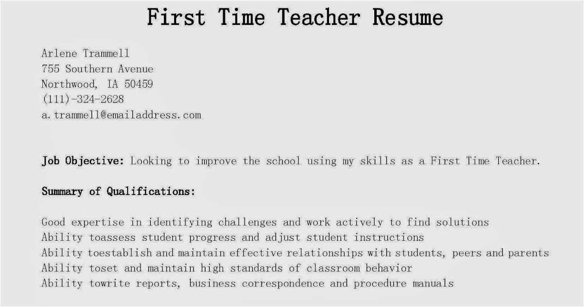 Sample Resume for First Time Teacher Applicant Resume Samples First Time Teacher Resume Sample
