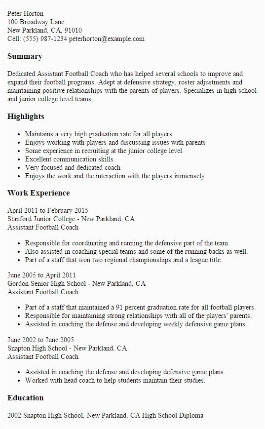 Sample Resume for Football Coaching Position Inspiring Football Coach Cv Template Picture In 2020