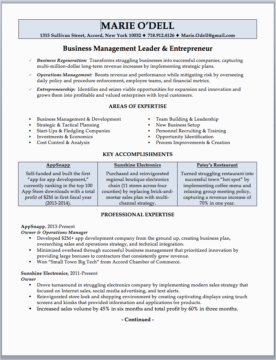 Sample Resume for former Entrepreneurs Business Owners Sample Resume former Business Owner Sample Business