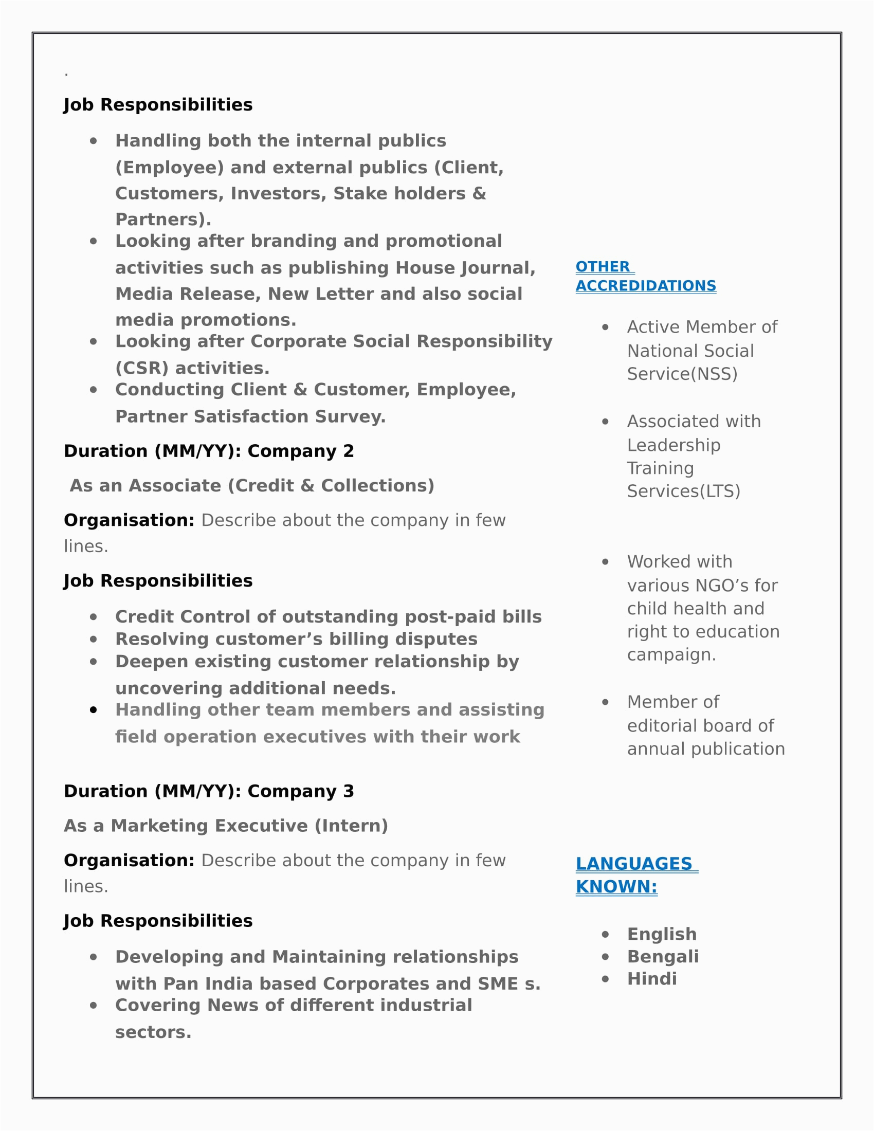 Sample Resume for Freshers In Media Jobs Resume Templates for Mass Munication Freshers Download Free