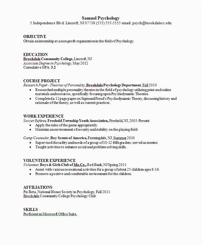 Sample Resume for Freshers In Psychology Entry Level Psychology Resume Beautiful Psychology Major Resume Sample