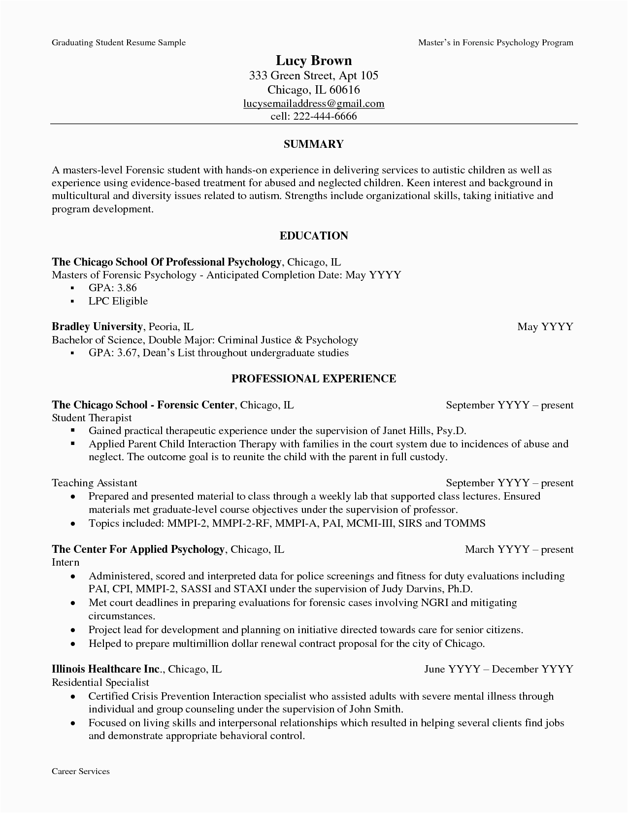 Sample Resume for Freshers In Psychology Resume Summary Examples for Fresh Graduate Karoosha