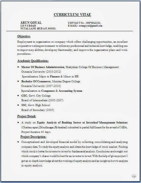 Sample Resume for Freshers Mba Finance and Hr Resume Templates