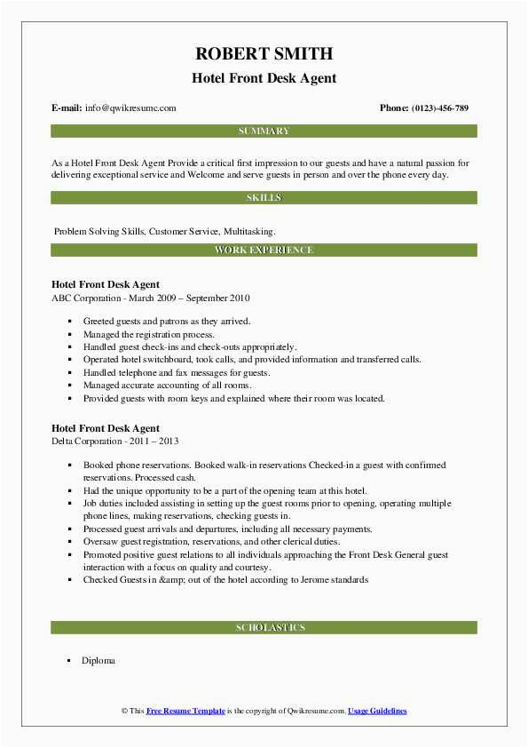 Sample Resume for Front Desk Agent Hotel Hotel Front Desk Agent Resume Samples