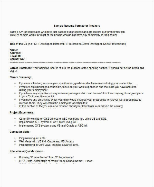 Sample Resume for It Professional for Freshers It Fresher Resume 7 Free Word Pdf Documents Download