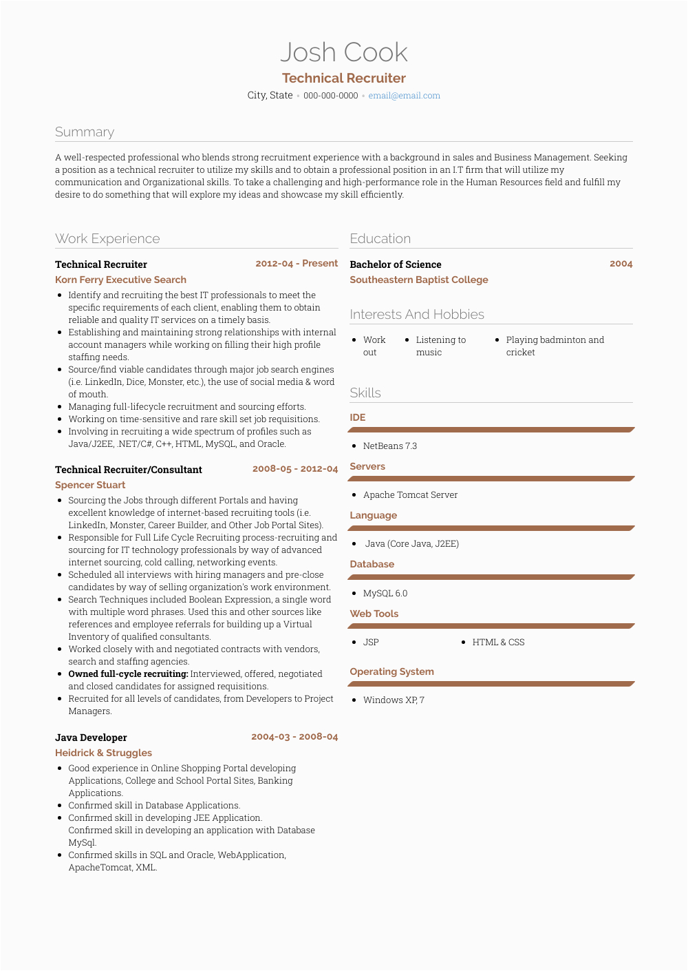 Sample Resume for It Recruiter India Recruiter Resume Samples and Templates