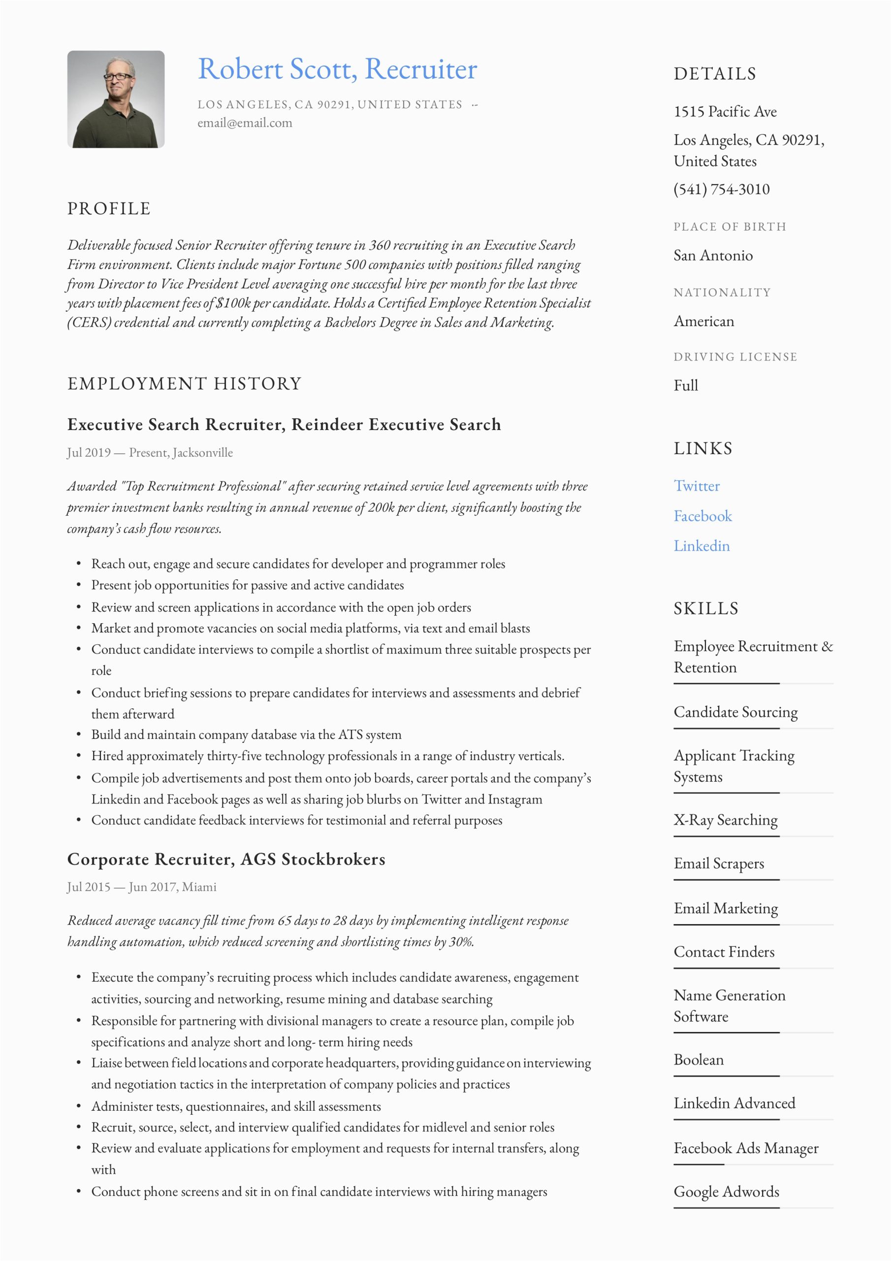 Sample Resume for It Recruiter Position Recruiter Resume & Writing Guide 12 Pdf Examples