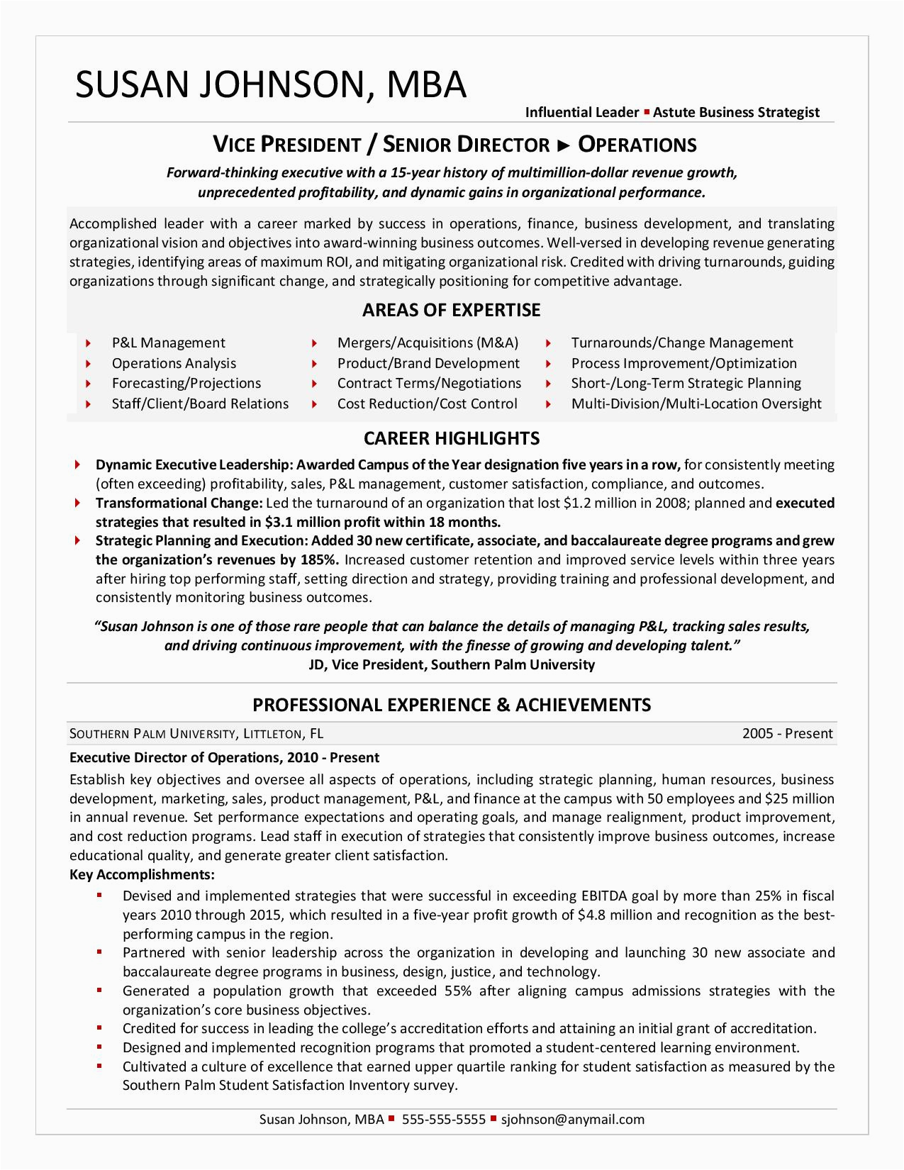 Sample Resume for Midl Level Manager Samples Executive Resume Services