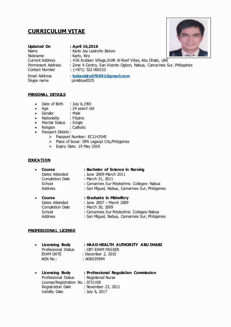 Sample Resume for Midwife In the Philippines Cv Haad Rn