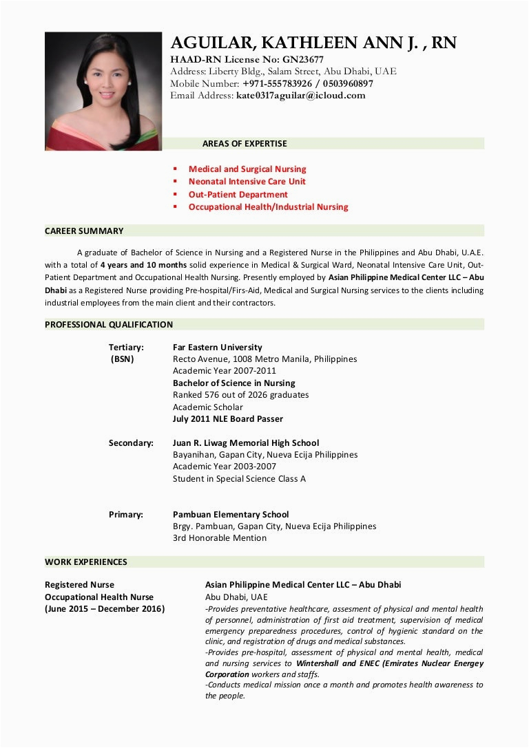 Sample Resume for Midwife In the Philippines Kathleen Ann Aguilar Cv