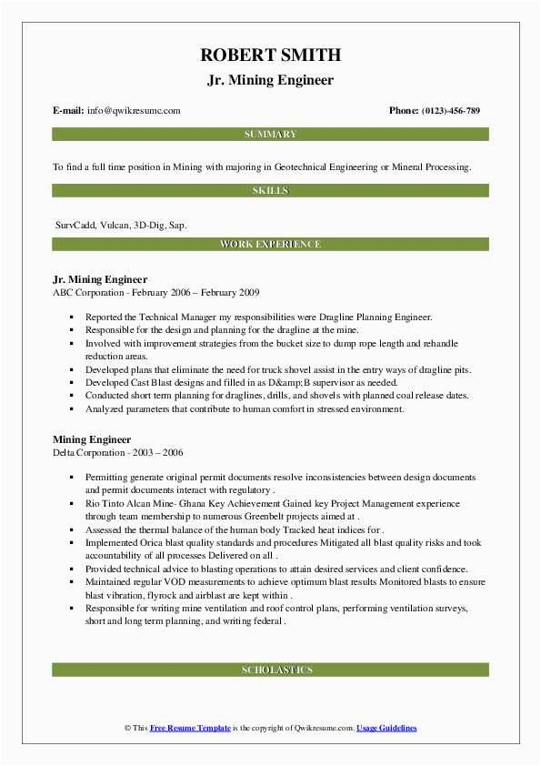 Sample Resume for Mining Planning Engineer Mining Engineer Resume Samples