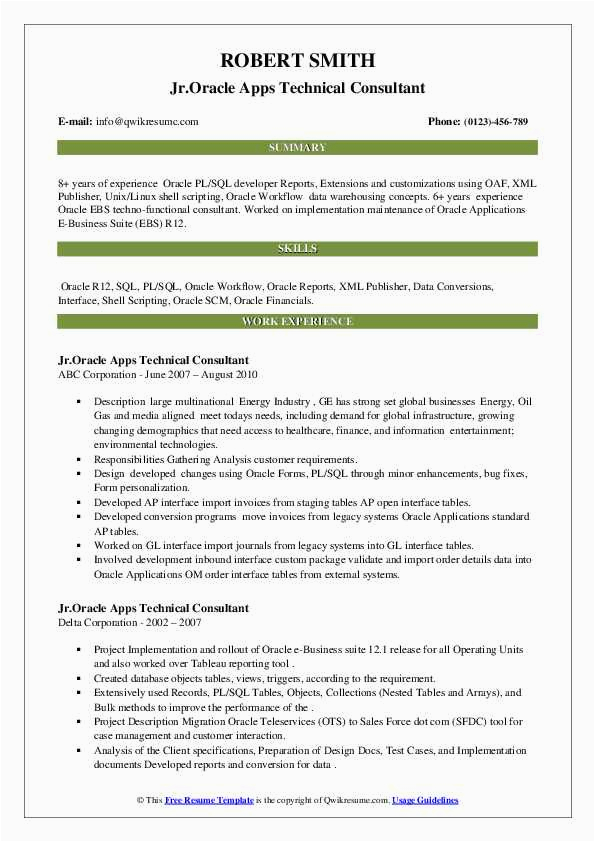 Sample Resume for oracle Apps Technical Consultant oracle Apps Technical Consultant Resume Samples