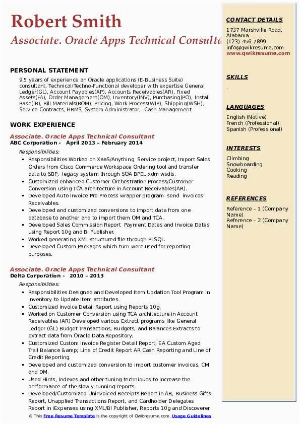 Sample Resume for oracle Apps Technical Consultant oracle Apps Technical Consultant Resume Samples