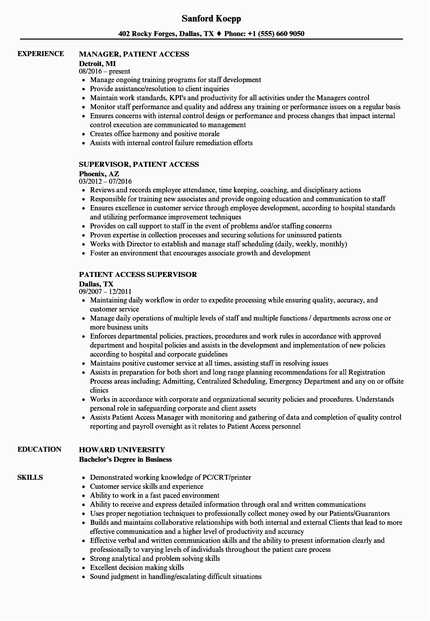 Sample Resume for Patient Access Representative Cover Letter for Patient Access Representative