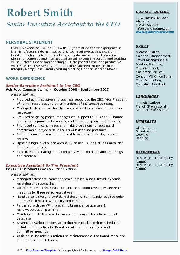 Sample Resume for Personal assistant to Ceo Executive assistant to the Ceo Resume Samples