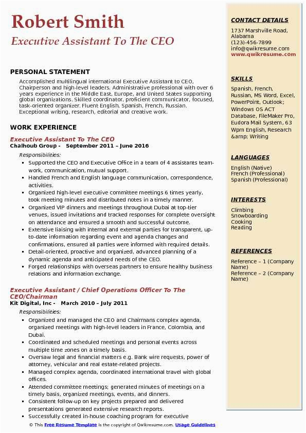 Sample Resume for Personal assistant to Ceo Executive assistant to the Ceo Resume Samples