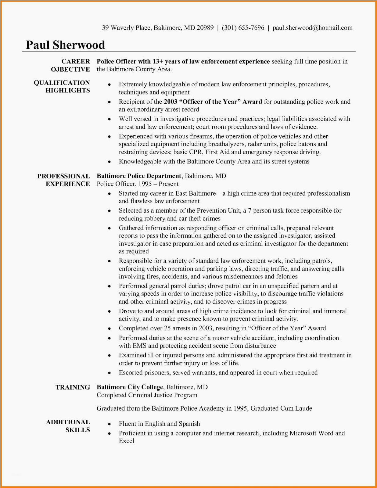 Sample Resume for Police Officer with No Experience Sample Resume for Police Ficer with No Experience – Simple Resume