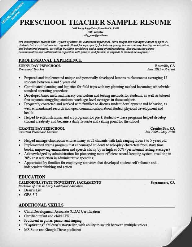 Sample Resume for Preschool Teacher India Sample Resume for Preschool Teacher India