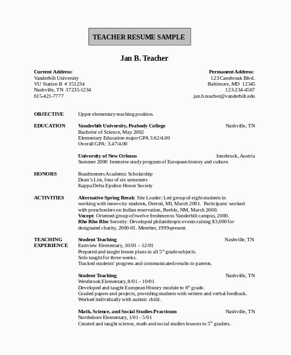 Sample Resume for Preschool Teacher India Sample Resume for Teacher Job In India Sample Resume for Executive