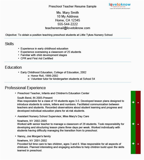 Sample Resume for Preschool Teaching Job Preschool Teacher Resume Guide