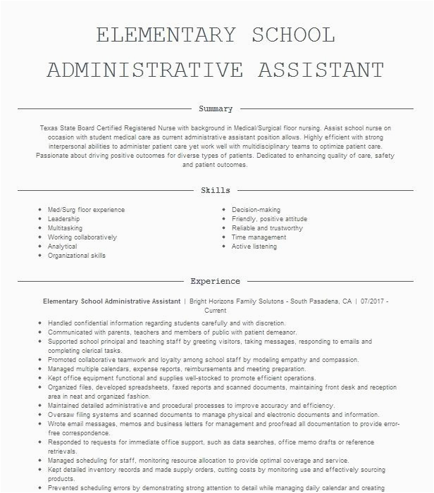 Sample Resume for School Adminstrative Position School Administrative assistant Resume Example Pany Name San Diego