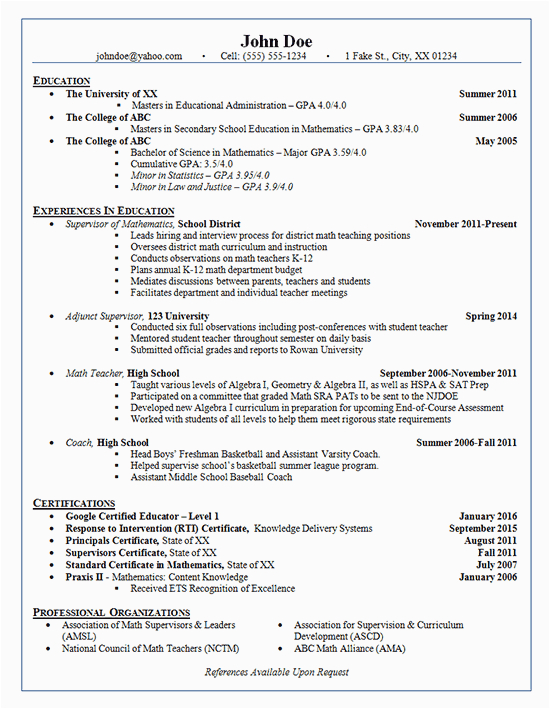 Sample Resume for School Adminstrative Position School Administrator Resume Example Adjunct Supervisor